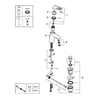 Grohe Einhand-Waschtischbatterie EUROSTYLE DN 15, S-Size, offener Metall-Hebelgriff chrom