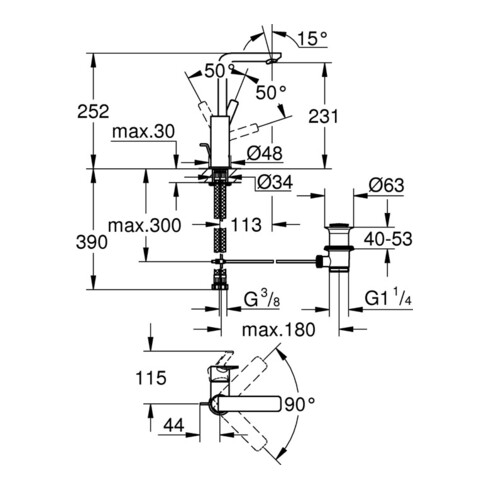 Grohe Einhand-Waschtischbatterie LINEARE DN 15, mit Ablaufgarnitur 1 1/4", L-Size chrom