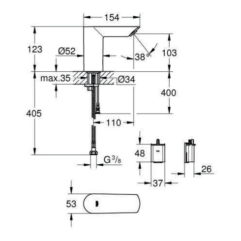 Grohe Infrar.-Elektr. BAUCOSMOPOLITAN E DN 15 f WT 6 V Lithium-Batterie chrom