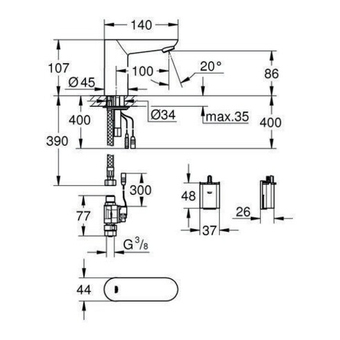 Grohe Infrarot-Elektronik CE EUROECO Dn 15, für Waschtisch, ohne Mischung Lithium-Batterie, Typ CR-P2 chrom