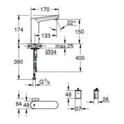 Grohe Infrarot-Elektronik CE EUROSMART DN 15, für Waschtisch 6V Lithium-Batterie, Typ CR-P2 chrom