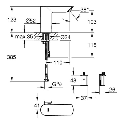 Grohe Infrarot-Elektronik E BAUCOSMOPOLITAN DN 15, für Waschtisch, mit Mischung chrom