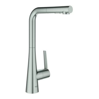 Grohe Mélangeur évier Zedra SmartC supersteel, douchette extractible double flux