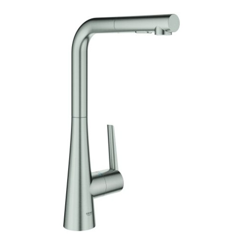 Grohe Mélangeur évier Zedra SmartC supersteel, douchette extractible double flux