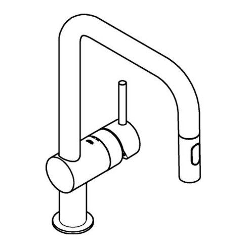 Grohe Minta Mitigeur évier chaud inox brossé, douchette extractible double, bec en U