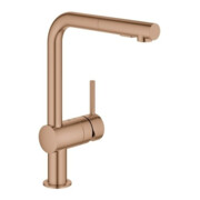 Grohe Minta Mitigeur évier mono-commande chaud inox brossé, douchette extractible, bec en L