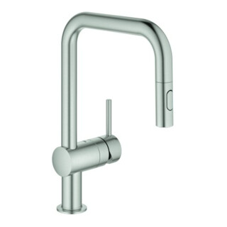 Grohe Minta Mitigeur évier mono-levier super chromé, douchette extractible double, bec en U
