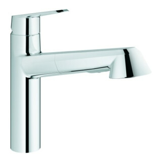 Grohe Mitigeur évier Eurodisc Cosmopolitan chromé, douchette extractible, bec moyen