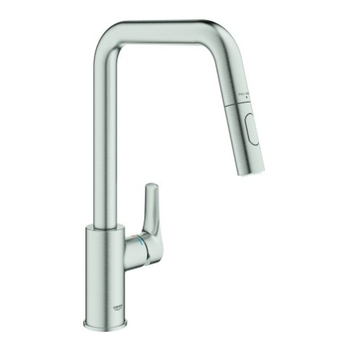 Grohe Mitigeur évier Eurosmart 30619 bec haut douchette double supersteel