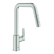 Grohe Mitigeur évier Eurosmart 30619 bec haut douchette double supersteel