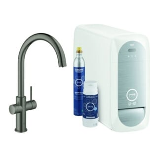 Grohe Mitigeur monocommande évier Blue Home hd graphite mat, kit de démarrage bec C