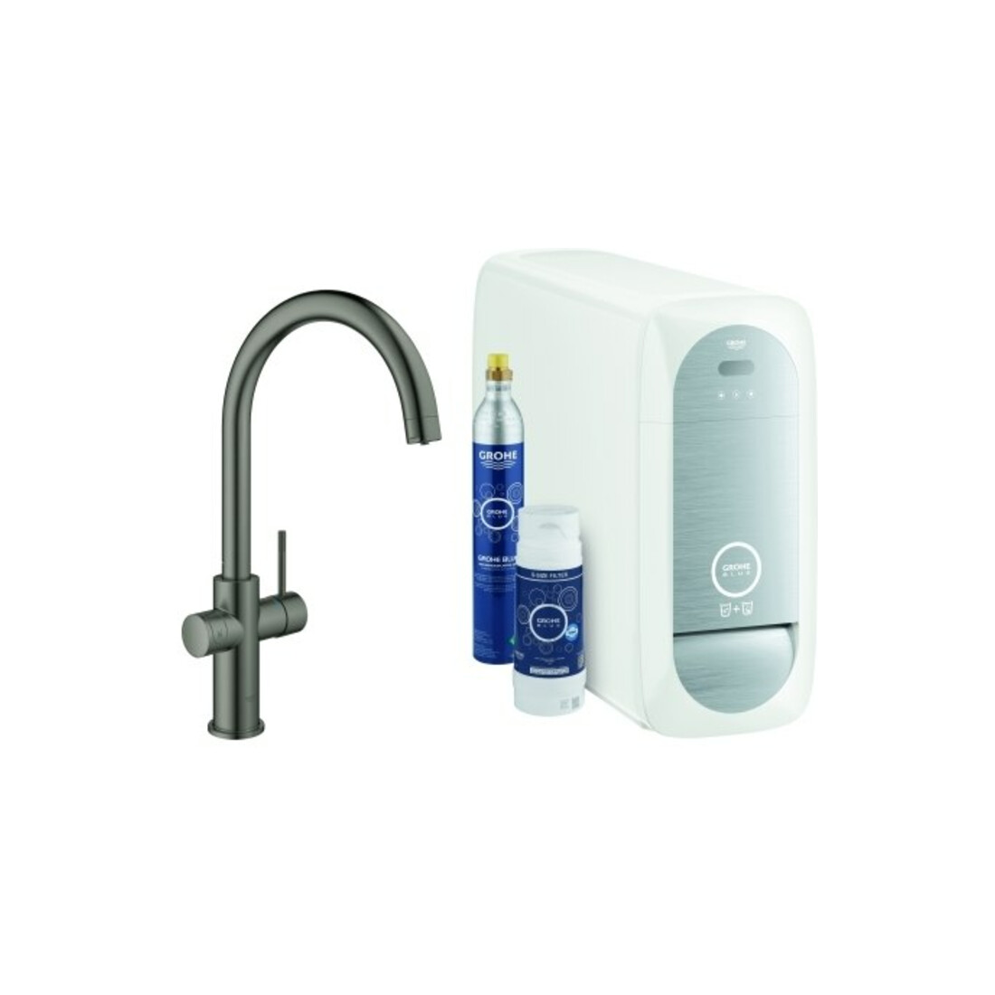 Grohe Mitigeur monocommande évier Blue Home hd graphite mat, kit de démarrage bec C