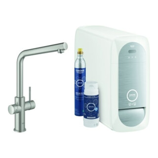 Grohe Mitigeur monocommande évier Blue Home supersteel, kit de démarrage bec L