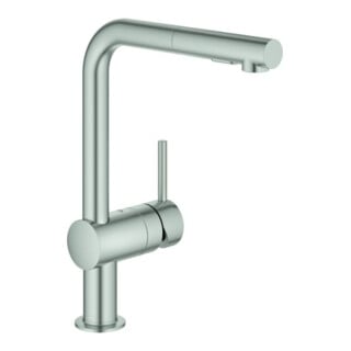 Grohe Mitigeur monocommande évier Minta super chromé, douchette extractible, bec L