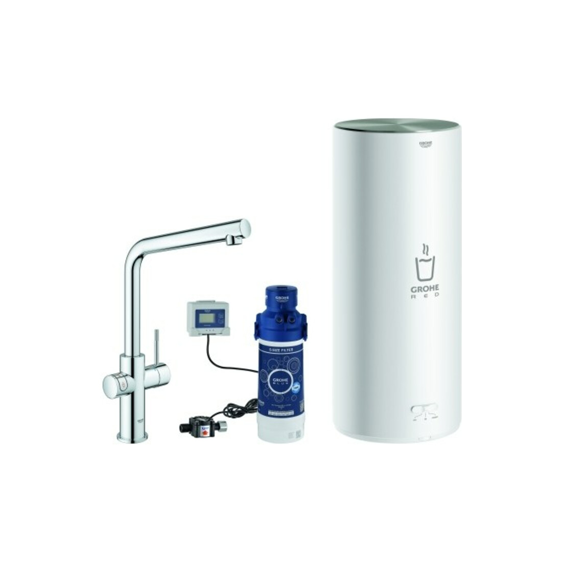 Grohe Mitigeur monocommande évier Red Duo chrome, taille L, avec chauffe-eau