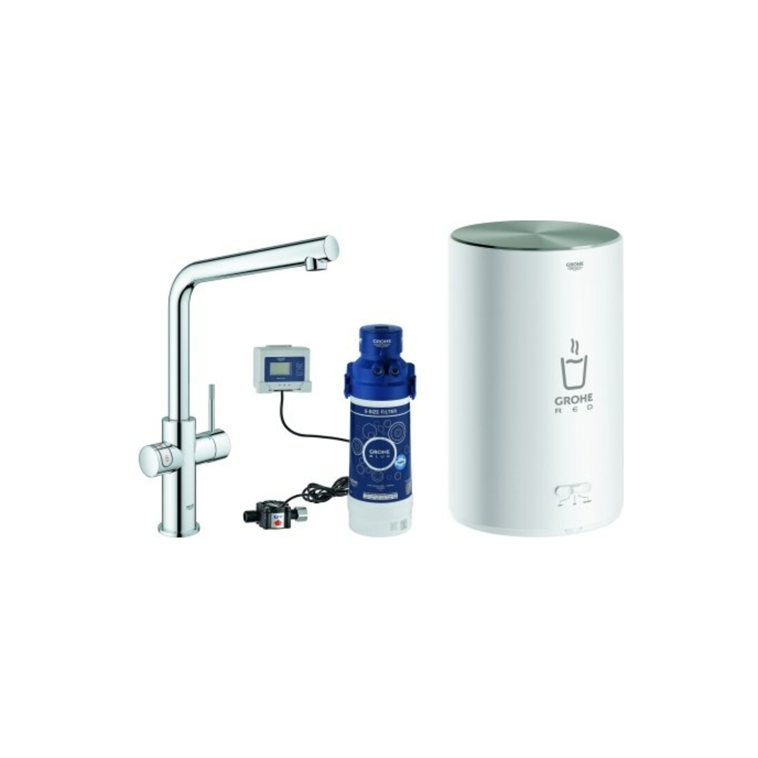 Grohe Mitigeur monocommande évier Red Duo chrome, taille M, avec chauffe-eau