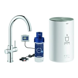 Grohe Mitigeur monocommande évier Red Duo chrome, taille M, avec chauffe-eau