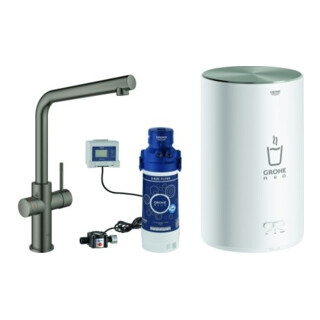 Grohe Mitigeur monocommande évier Red Duo hd graph. brossé, M-Size, avec chauffe-eau