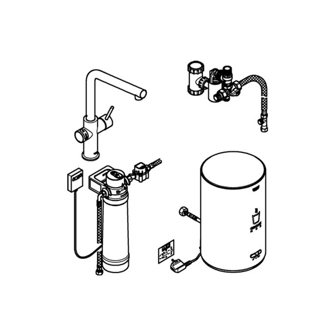 Grohe Mitigeur monocommande évier Red Duo hd graph. brossé, M-Size, avec chauffe-eau