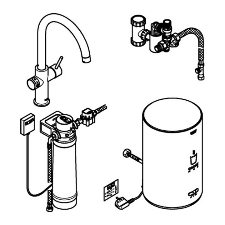 Grohe Mitigeur monocommande évier Red Duo hd graph. brossé, taille M, avec chauffe-eau