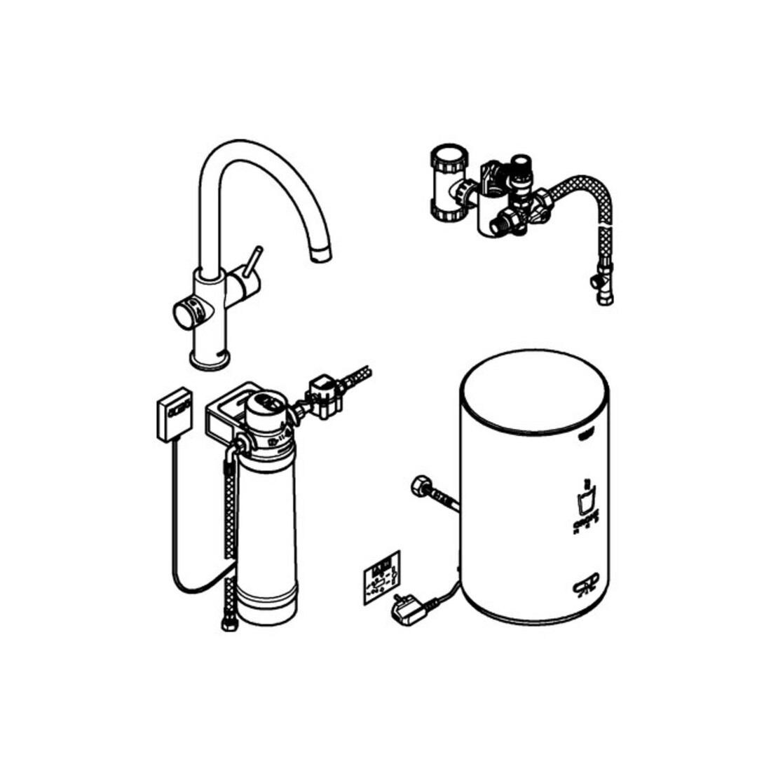 Grohe Mitigeur monocommande évier Red Duo hd graph. brossé, taille M, avec chauffe-eau