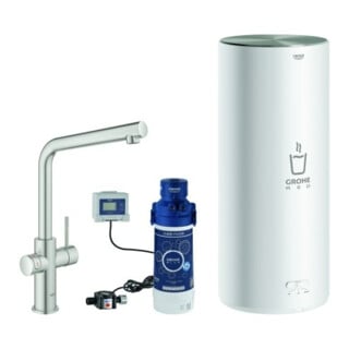 Grohe Mitigeur monocommande évier Red Duo supersteel, taille L, avec chauffe-eau