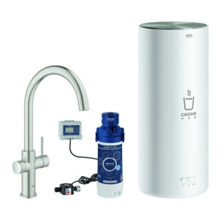 Grohe Mitigeur monocommande évier Red Duo supersteel, taille L, avec chauffe-eau