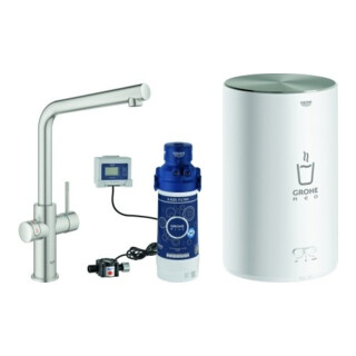 Grohe Mitigeur monocommande évier Red Duo supersteel, taille M, avec chauffe-eau