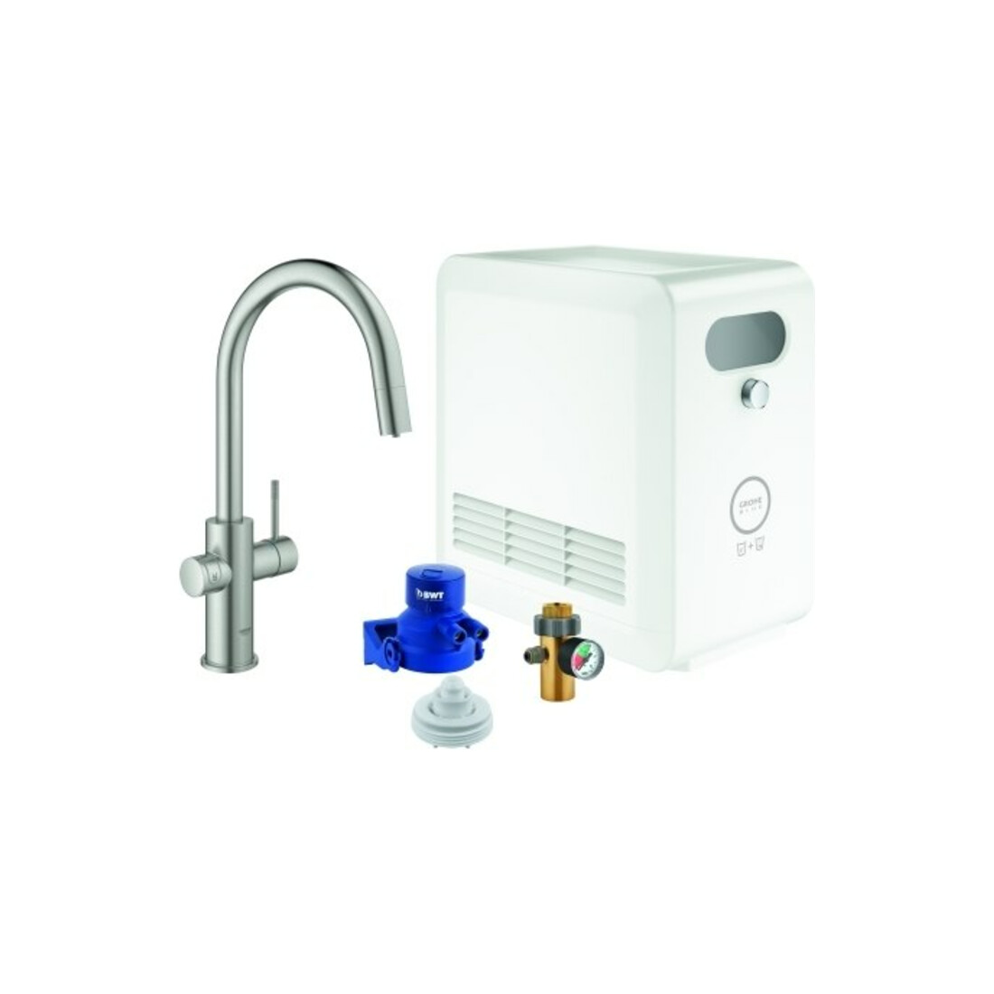 Grohe Mitigeur monotrou Blue Professional C, bec orientable, supersteel