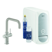 Grohe Mitigeur monotrou évier Blue Home Supersteel, kit de démarrage bec en U