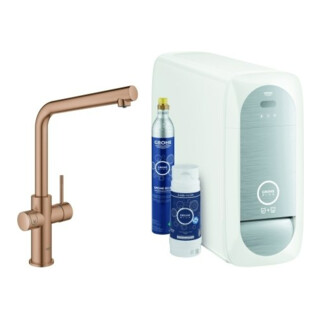 Grohe Mitigeur monotrou évier Blue Home warm suns coudé, kit de démarrage bec en L
