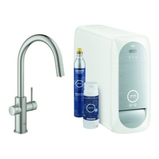 Grohe Mitigeur monotrou pour évier Blue Home acier inox, bec C, démarreur K, bec extractible M