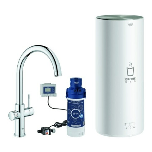 Grohe Mitigeur monotrou pour évier Red Duo chrome, taille L, avec chauffe-eau