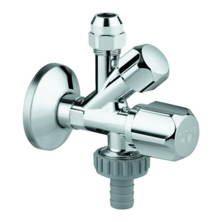 Grohe Robinet d'arrêt d'angle combiné 1/2", chromé, auto-étanche, filetage de raccordement