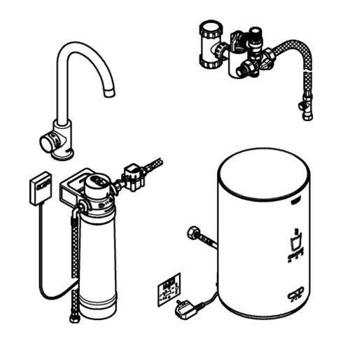 Grohe Robinet d'arrêt sur évier Red Mono hd graphite brossé, taille M, avec chauffe-eau
