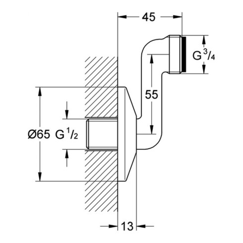 Grohe S-Anschluss 1/2" x 3/4", Verstellbarkeit 55 mm chrom