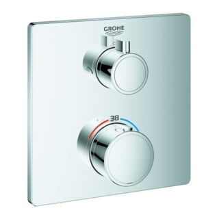 Grohe Set de montage prêt à l'emploi Grohtherm mitigeur thermostatique encastré, 2 voies, carré, chrome