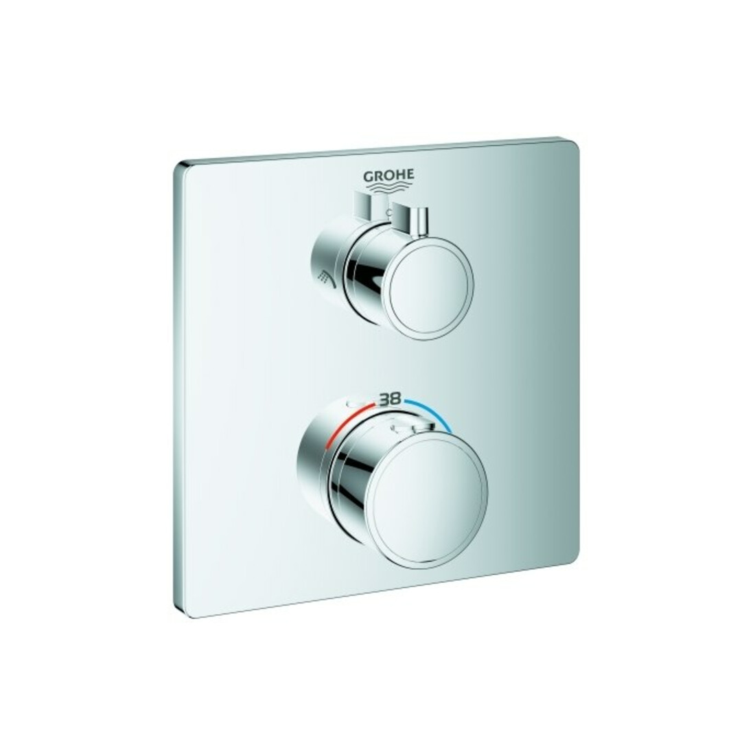 Grohe Set de montage prêt à l'emploi Grohtherm mitigeur thermostatique encastré, 2 voies, carré, chrome