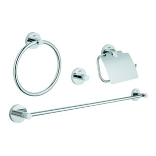 Grohe Set de salle de bain Essentials Chrome, 4 en 1, fixation dissimulée