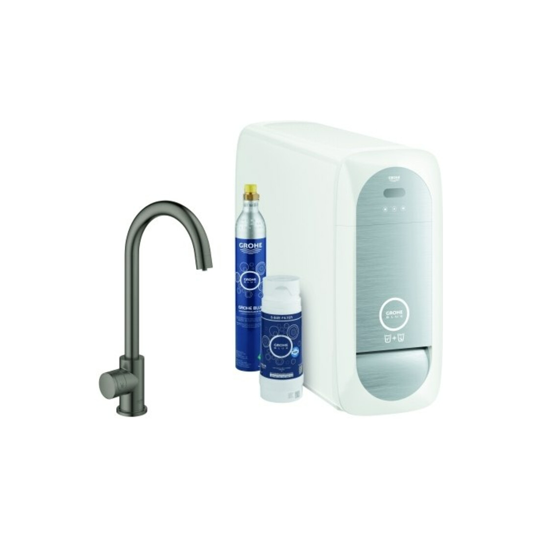 Grohe Spültisch-Einhebelmischer Blue Home hd graphite gebürstet, Mono-Starter Kit