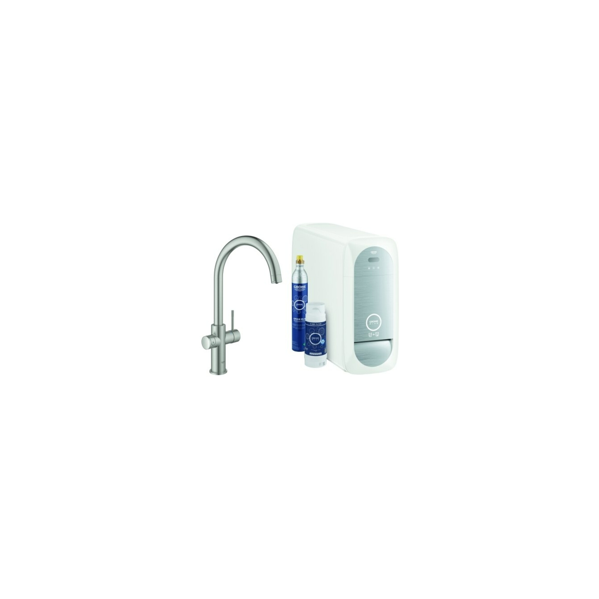 Grohe Spültisch-Einhebelmischer Blue Home supersteel, C-Auslauf-Starter Kit