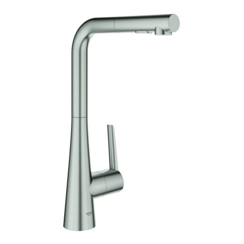 Grohe Spültischmischer Zedra SmartC supersteel, herausziehbare Dual-Brause