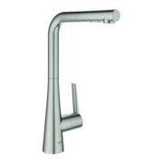 Grohe Spültischmischer Zedra SmartC supersteel, herausziehbare Dual-Brause