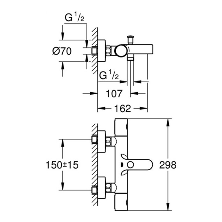 Grohe Thermostat-Wannenbatterie C GROHTHERM 1000 DN 15, Wandmontage chrom