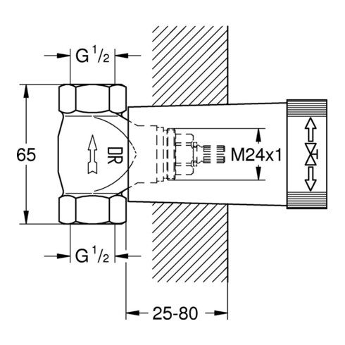 Grohe UP-Ventil-Unterteil vormontiertes Oberteil 1/2", mit Gewindeanschluss