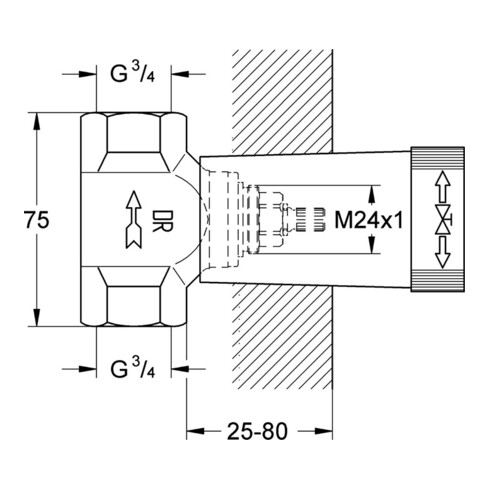 Grohe UP-Ventil-Unterteil vormontiertes Oberteil 3/4", mit Gewindeanschluss