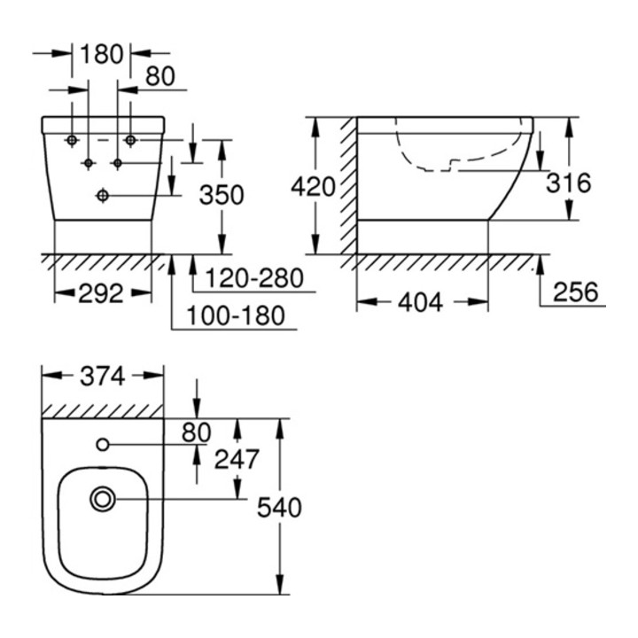 Grohe Wandbidet EURO KERAMIK 1 Hahnloch, mit Überlauf PureGuard/alpinweiß