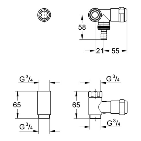 Grohe WAS Ventil Batterie DN 20 Anschluss rechts chrom