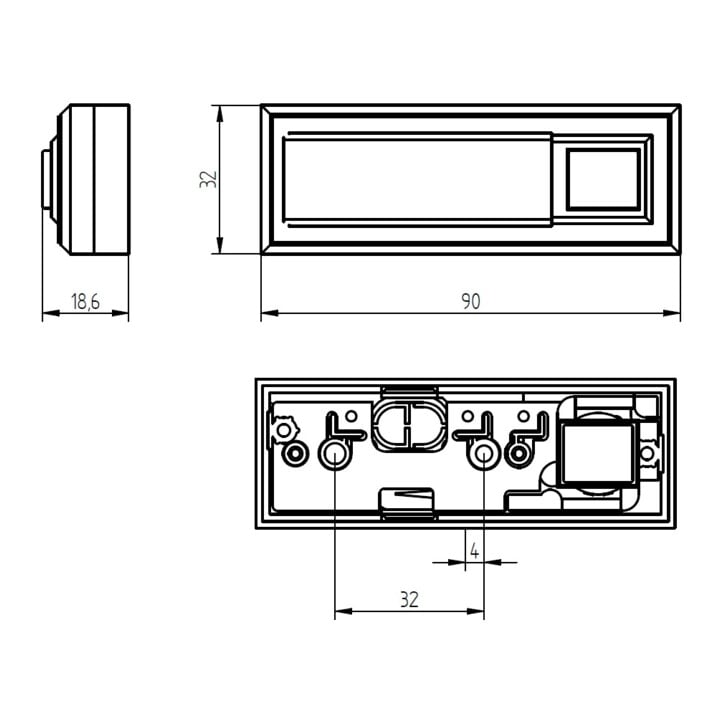 Grothe Klingeltaster AP 1fach 32x90x18mm,ws,o.bel. ETA 2122