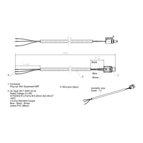 Grundfos Signalkabel PWM 2 m, mit Mini-Superseal Stecker